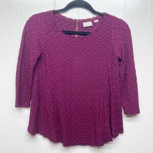 Anthropologie Postmark Burgundy Textured Top Size XS 3/4 Sleeve Flowy